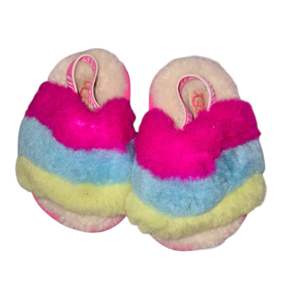 UGG Kids Slippers with Pink, Blue, and Yellow Stripes